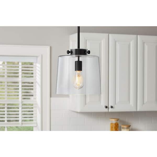 Mullins 10 in. 1-Light Coal Pendant Hanging Light, Modern Industrial Kitchen Pendant Lighting