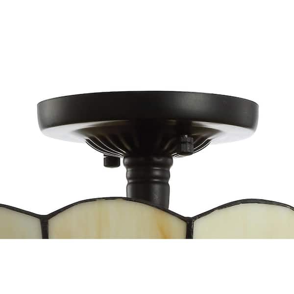 Jason 15.7 in. Cream 2-Light Tiffany-Style Glass/Metal LED Semi-Flush Mount