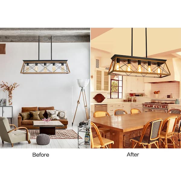 5-Light Walnut Farmhouse Chandeliers Rustic Kitchen Island Light Fixture