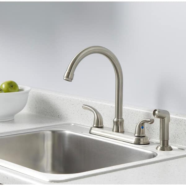 Builders 2-Handle Standard Kitchen Faucet with Sprayer in Stainless Steel