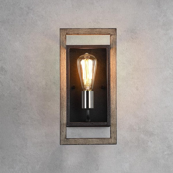 Sullivan 1-Light Black/Wood Tone Rustic Farmhouse Wall Sconce