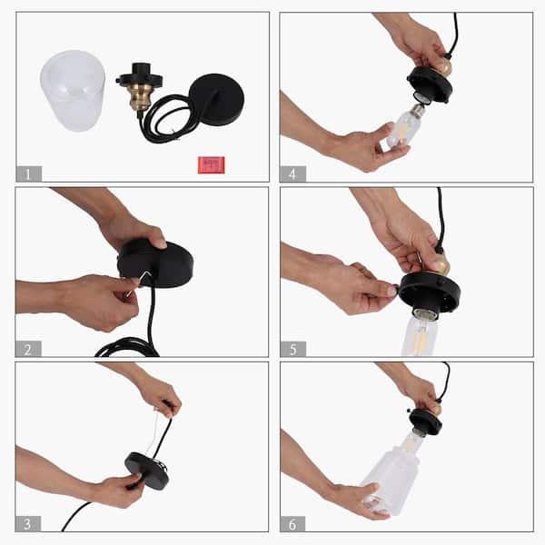 Modern Kitchen Island Chandelier Pendant Light 1-Light Black and Brass Cylinder Pendant Light with Clear Glass Shade