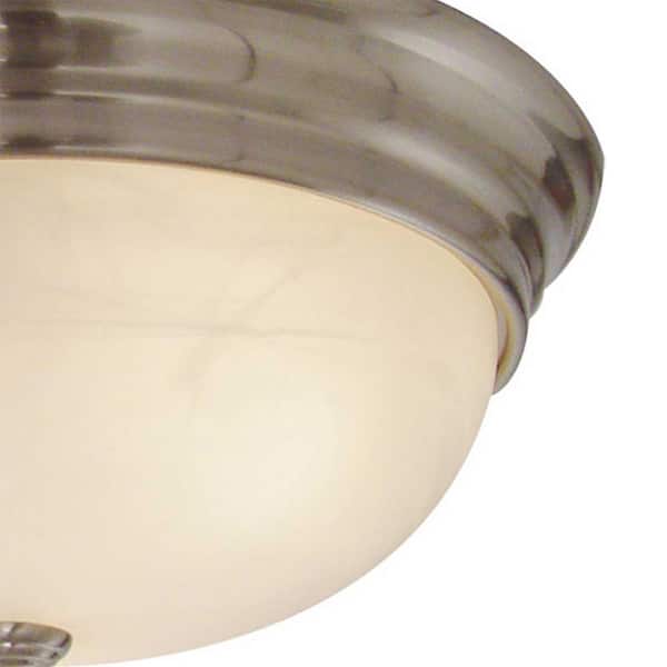 Small 1-Light Brushed Nickel Indoor/Outdoor Flush Mount Ceiling Fixture with White Alabaster Glass Bowl