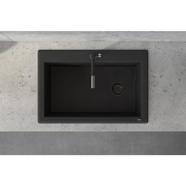 Midnight Black Granite Composite 33 in. x 22 in. Single Bowl Drop-In Topmount Kitchen Sink
