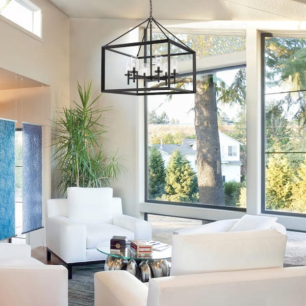 Smyth 6-Light Matte Black Chandelier with Glass Shade