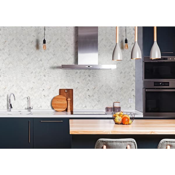 Capri Blue Herringbone 11.63 in. x 11.63 in. x 10mm Honed Mosaic Marble Floor and Wall Tile (9.4 sq. ft./Case)