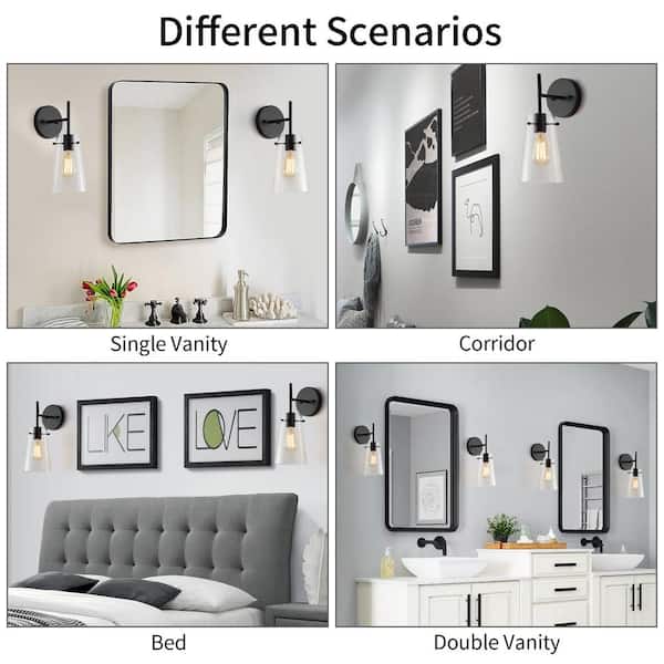 1-Light Blackened Bronze Armed Wall Sconce with Clear Glass Shade