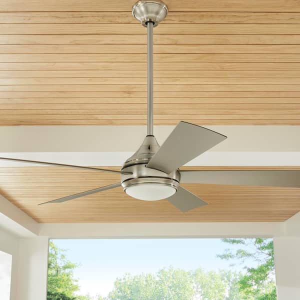 Hanlon 52 in. Indoor/Outdoor Wet Rated Stainless Steel Ceiling Fan with Integrated LED and Wall Control Included