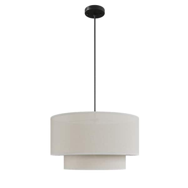 Modern 20 in. 3-Light Drum Chandelier Hanging Lamp Fixture with 2-Tier Linen Fabrics Lampshade