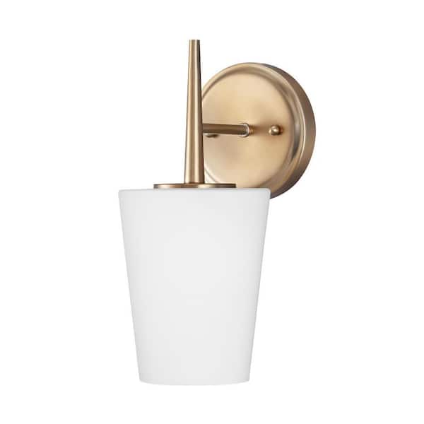 Driscoll 1-Light Modern Satin Brass Wall/Bath Sconce with Inside White Painted Etched Glass