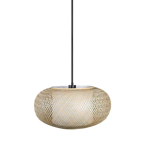 Luca 60-Watt 1-Light Black Pendant with Natural Cane Shade