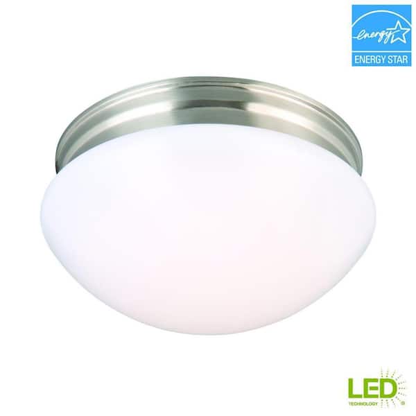 9 in. 120-Watt Equivalent Brushed Nickel Integrated LED Mushroom Flush Mount with White Acrylic Shade