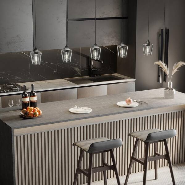 5 in. W x 6 in. H 1-Light Matt Black Pendant with Clear Glass Shade