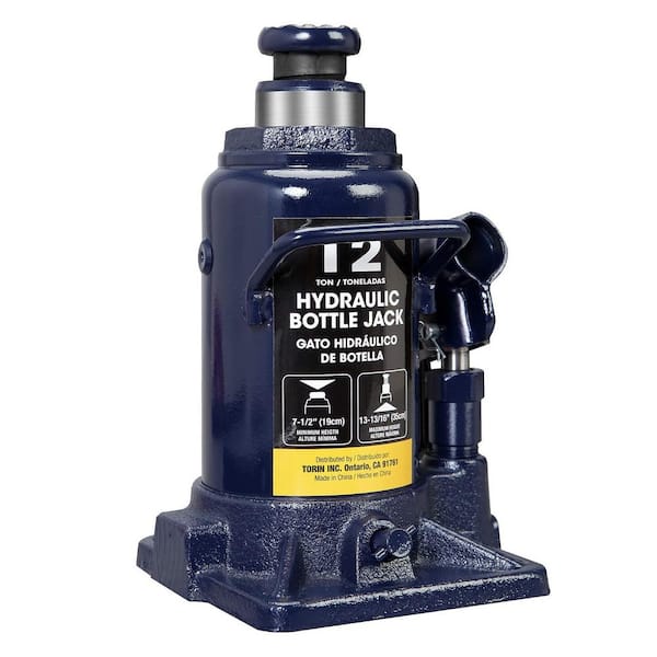12-Ton Low Profile Hydraulic Welded Heavy Duty Bottle Jack, Blue