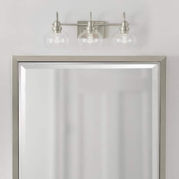 Halyn 23 in. 3-Light Brushed Nickel Bathroom Vanity Light with Clear Glass Shades