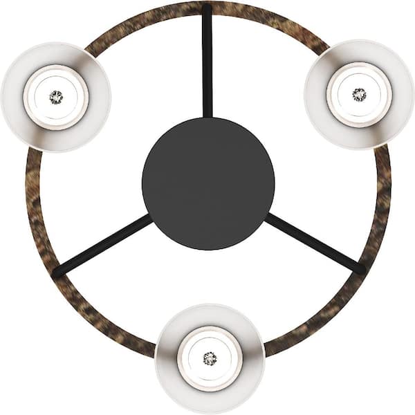 Emery 3-Light Walnut and Black Indoor Mini Hanging Chandelier with Frosted Glass Cylinder Shades