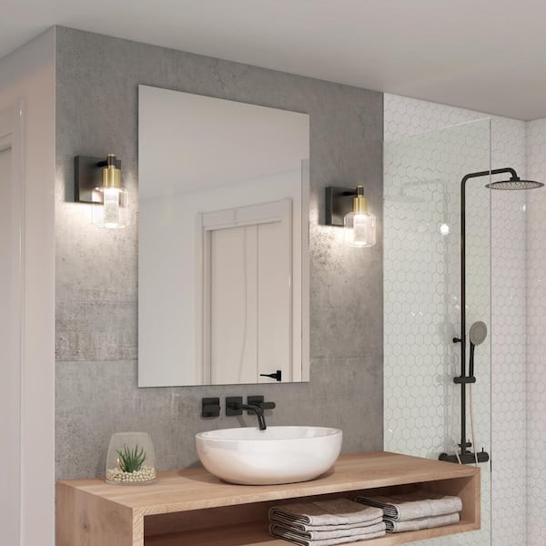 Champagne Globe 5 in. 1-Light Black and Gold Modern Dimmable Integrated LED 5 CCT Wall Sconce for Bathroom