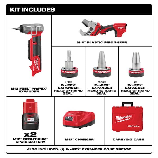 M12 FUEL RAPID SEAL ProPEX Expander Heads With 1/2 in. - 1 in. ProPEX Expansion Tool With M12 PVC Pipe Shear