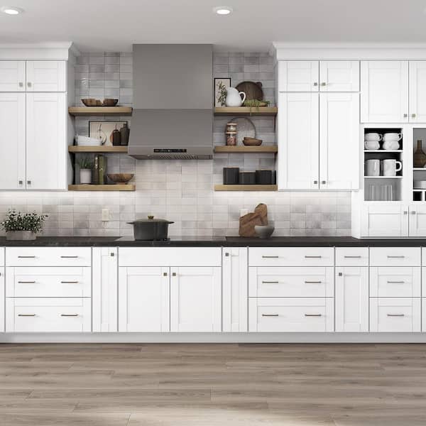 Shaker 36 in. W x 24 in. D x 12 in. H Assembled Deep Wall Bridge Kitchen Cabinet in Satin White without Shelf
