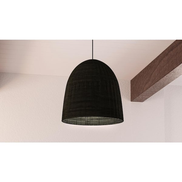 Highler 1-Light Matte Black Pendant with Matte Black Rattan Shade