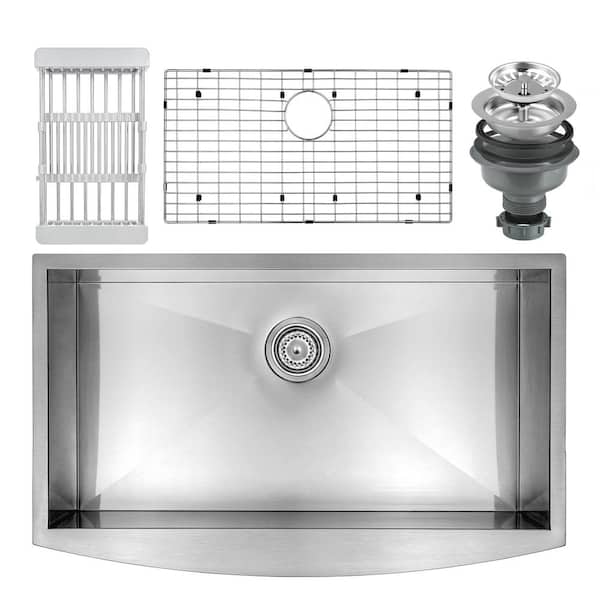 Handcrafted All-in-One Farmhouse Apron Front Stainless Steel 33 in. x 22 in. x 9 in. Single Bowl Kitchen Sink
