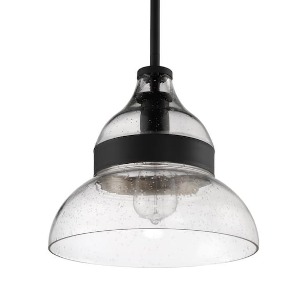 Pendant 100-Watt 1-Light Flat Black Finish Dining/Kitchen Island Mini Pendant with Seeded Glass, No Bulbs Included