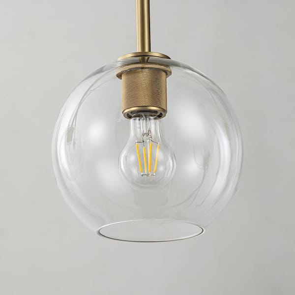 Friedlander 4-Light Brass Island Chandelier with Clear Glass Shades, Modern Linear Kitchen Pendant Light