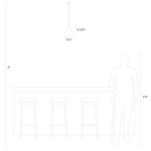 Varus 10.5 in. W 1-Light Matte Black Metal Modern Industrial Pendant with Brushed Nickel Accent and White Inner Shade