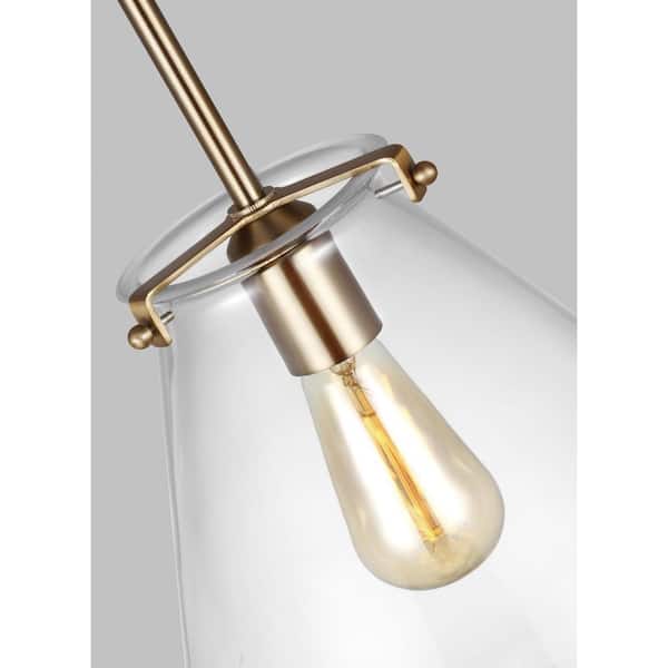 Kate 1-Light Satin Brass Cone Hanging Pendant with Clear Glass Shade