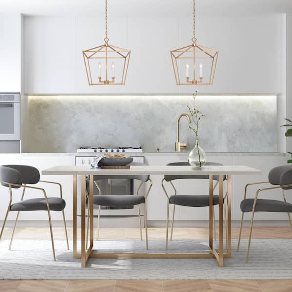 17.5 in. W Gold Chandelier Modern Candlestick Island 4-Light Lantern Cage Linear Geometric Pendant Chandelier