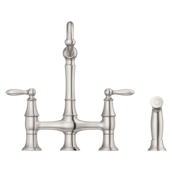 Courant Two Handle Bridge Kitchen Faucet with Side Spray in Stainless Steel