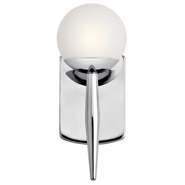 Jasper 1-Light Chrome Bathroom Indoor Wall Sconce Light with Satin Etched Cased Opal Glass Shade