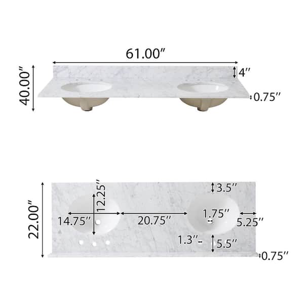 Roseland 5 ft. Marble Solid Surface Countertop with Sink in Carrara White