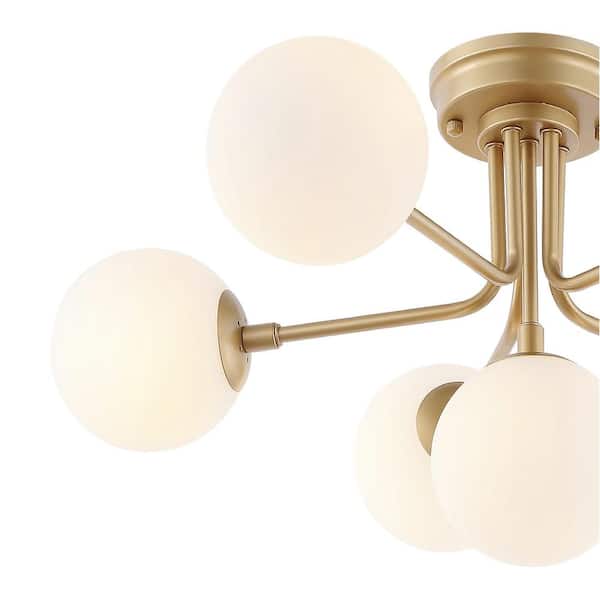 Olivier Parisian 24 in. 6-Light Globe Modern Industrial Iron Bistro LED Semi Flush Mount, Gold