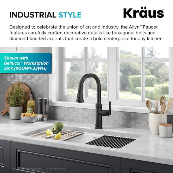 Allyn Industrial Pull-Down Single Handle Kitchen Faucet in Matte Black