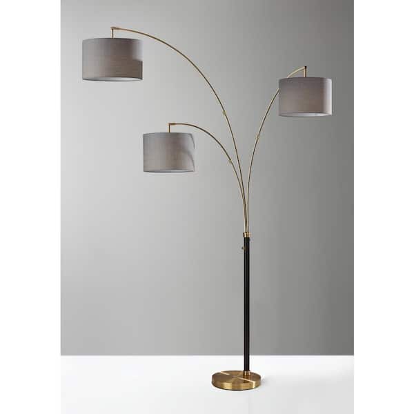 Bergen 82 in. Black and Antique Brass 3-Arm Arc Lamp