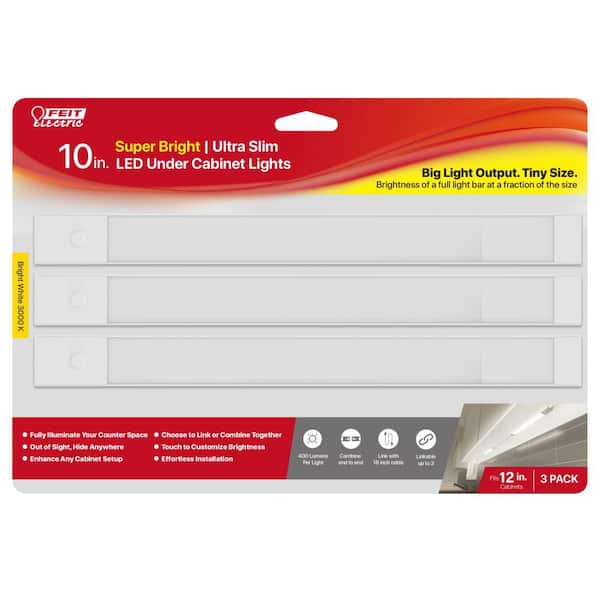 10 in. (Fits 12 in. Cabinet) Plug-in White Dimmable Linkable Integrated LED Bright White Under Cabinet Light (3-Pack)