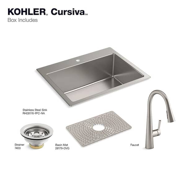 Cursiva Stainless Steel 27 in. Single Bowl Top-Mount/Undermount Kitchen Sink with Faucet