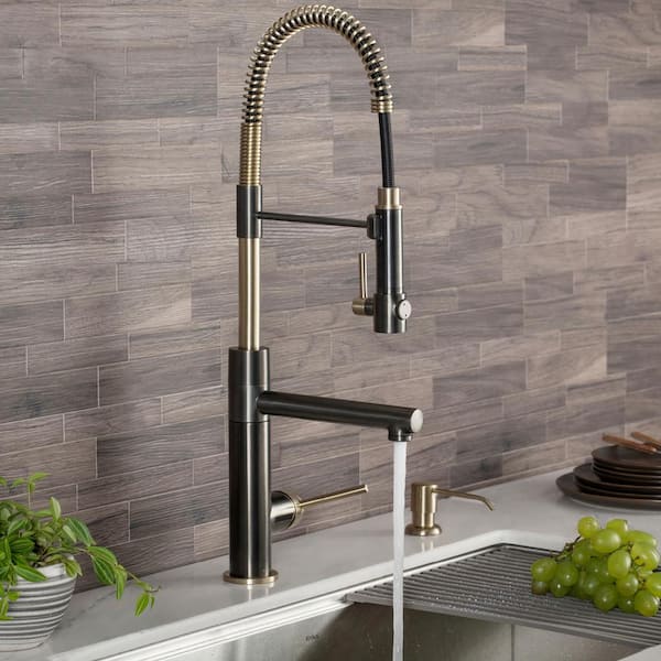 Artec Pro Single Handle Pull Down Sprayer Kitchen Faucet with Pot Filler in Black Stainless Steel/Brushed Gold