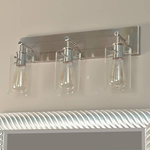 Regan 21 in. 3-Light Brushed Nickel Bathroom Vanity Light with Clear Glass Shades
