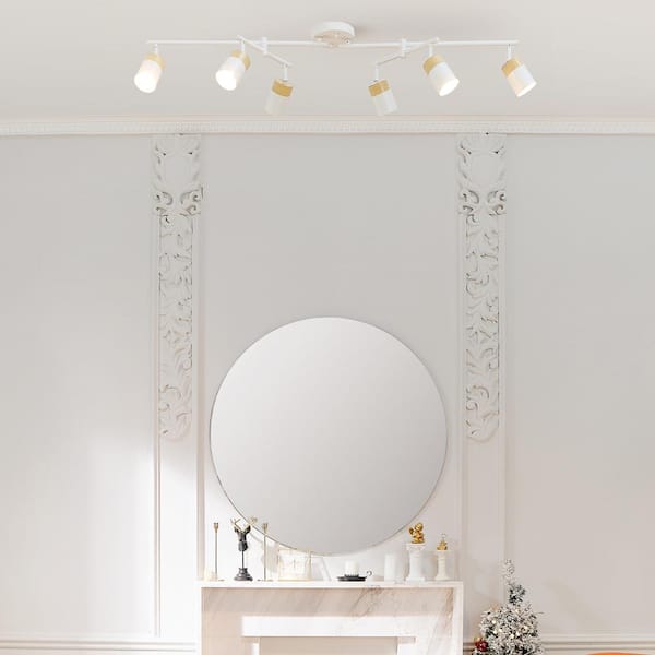 3.5 ft. Matte White and Faux Wood Hard Wired Ceiling Mounted Track Lighting Kit with Step Heads