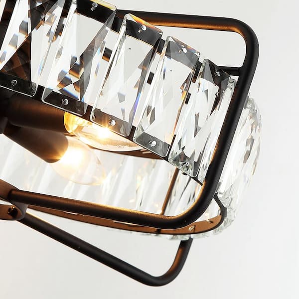 17 in. 4-Light Black Modern Crystal Chandelier with Metal Geometric Frame