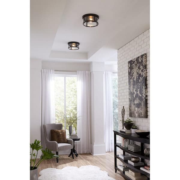 Gunther Collection 2-Light Antique Bronze Clear Glass Farmhouse Outdoor Flush Mount Light