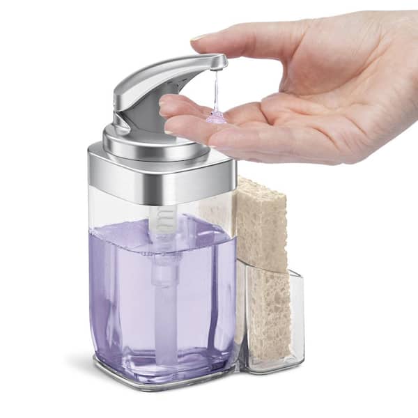 22 fl. oz. Square Push Soap Pump with Sponge Caddy, Brushed Nickel