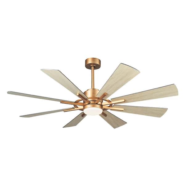 60 in. Windmill 8-Blade Integrated LED Gold Ceiling Fan with Light and Remote Control
