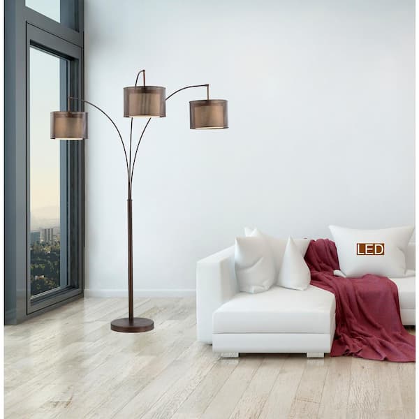 Lumiere II 83 in. LED Antique Bronze Floor Lamp with Double Shade and Dimmer
