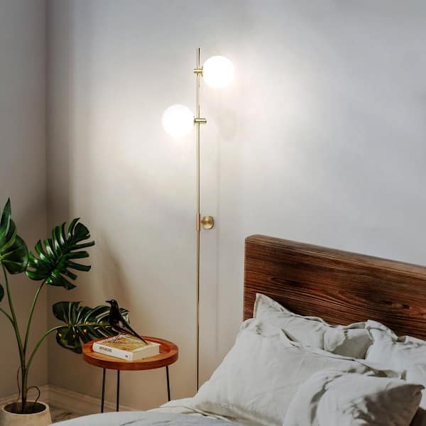 Equinox 62 in Gold LED 2-Light Wall Sconce Lamp with Glass Globe Shades