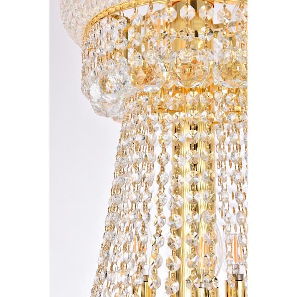 Timeless Home 30 in. L x 30 in. W x 50 in. H 32-Light Gold Transitional Chandelier with Clear Crystal