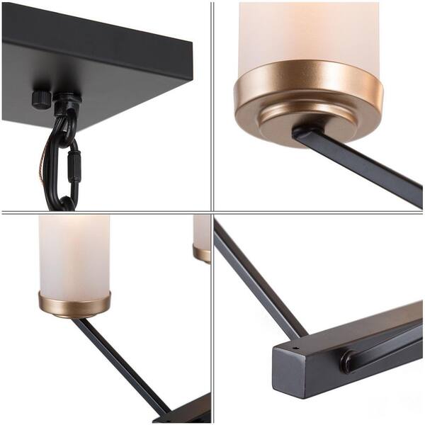 Black Chandelier Modern Industrial Linear 8-Light Kitchen Island Pendant Light with Frosted Glass Shades