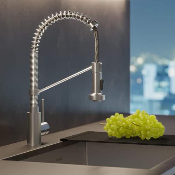 Bolden Single Handle 18-Inch Commercial Kitchen Faucet with Dual Function Pull Down Sprayhead in Stainless Steel Finish
